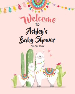 Welcome Sign Llama Baby Shower Pink design preview