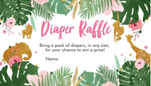 Diaper Raffle Ticket Safari Animals Pink design preview