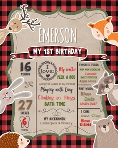 Birthday Milestones Sign Lumberjack Woodland design preview
