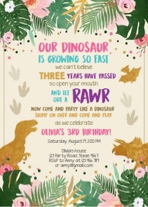 Birthday Invitation Gold Dinosaur Girl v2 design preview