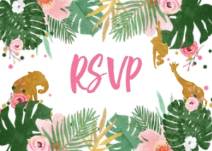 RSVP Card Safari Animals Pink design preview