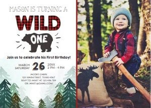 Birthday Invitation Lumberjack Wild One White Photo 2 design preview