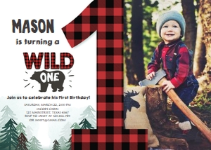 Birthday Invitation Lumberjack Wild One Forest Photo design preview