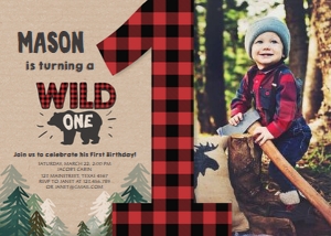 Birthday Invitation Lumberjack Wild One Forest Paper Photo design preview