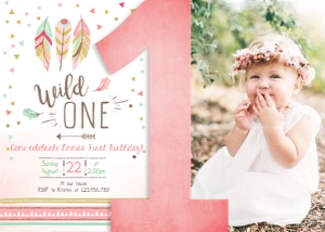 Birthday Invitation Wild One Feathers One design preview