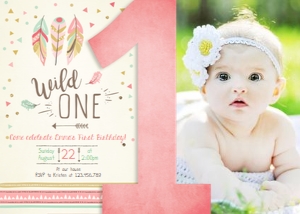 Birthday Invitation Wild One Creme Feathers One design preview