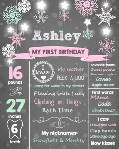 Birthday Milestones Sign Winter Girl design preview