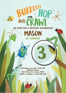 Birthday invitation Bug Blue design preview