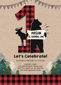 Birthday Invitation Lumberjack Big One Bear design preview