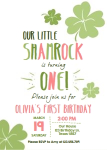 Birthday Invitation St Patricks Day Shamrock White Pink design preview