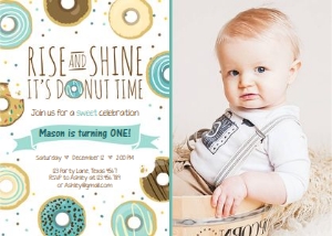 Birthday Invitation Donut Rise and Shine Boy - With photo design preview