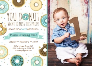 Birthday Invitation Donut Want To Miss Blue - With photo design preview