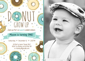 Birthday Invitation Donut Grow Up Boy - With photo design preview