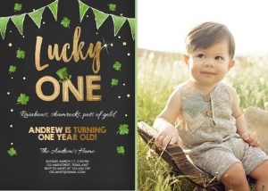 Birthday Invitation Lucky One Black - With photo design preview