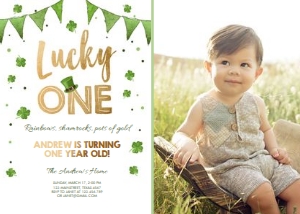 Birthday Invitation Lucky One White - With photo design preview