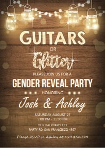 Gender Reveal Invitation Guitars or Glitter design preview