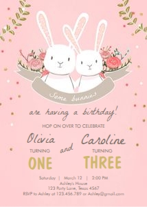 Birthday Invitation Bunny Twins Pink design preview