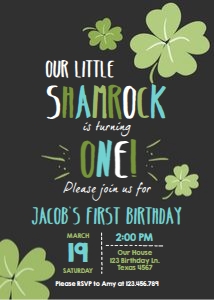 Birthday Invitation St Patricks Day Shamrock Black Blue design preview
