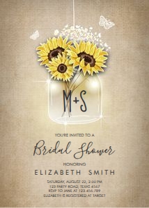 Bridal Shower Invitation Sunflowers Rustic Brown design preview