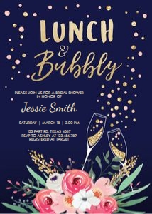 Bridal Shower Invitation Lunch and Bubbly Floral Navy Gold design preview