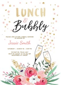 Bridal Shower Invitation Lunch and Bubbly White Floral Black Gold design preview