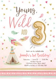 Birthday Invitation Young Wild and Three Balloon design preview