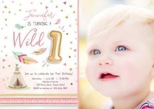 Birthday Invitation Wild One Girl Foil Balloon - With photo design preview