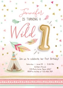 Birthday Invitation Wild One Girl Foil Balloon design preview