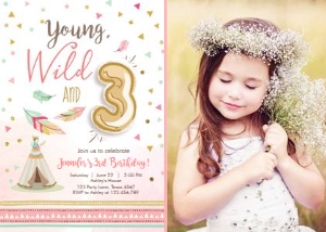 Birthday Invitation Young Wild and Three Balloon - With Photo design preview