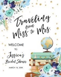 Welcome Sign Miss to Mrs Floral Blue Vertical design preview
