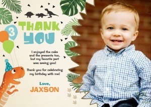 Thank You Card Dinosaur Dino Mite Creme - With Photo design preview