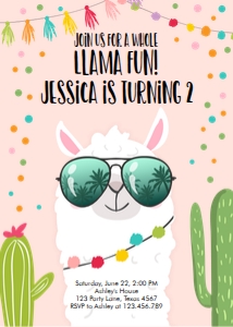 Birthday Invitation Llama Pink Sunglasses design preview