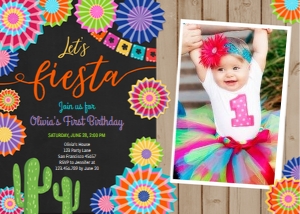 Birthday Invitation Let's Fiesta 2 Chalk Photo design preview
