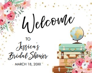 Welcome Sign Miss to Mrs Floral Pink Horizontal design preview