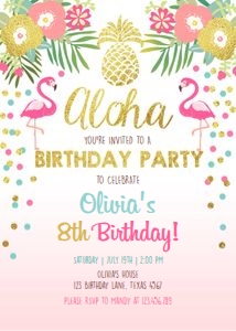 Birthday Invitation Aloha Tropical Flamingo Pink design preview