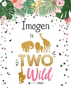 Safari Animals Sign Two Wild Girl design preview