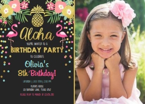 Birthday Invitation Aloha Tropical Flamingo Chalk Photo design preview