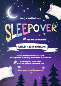 Birthday Invitation Sleepover Purple design preview