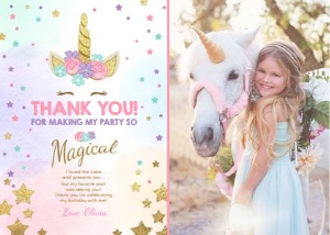 Thank You Card Unicorn Photo design preview