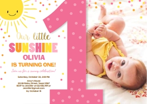 Birthday Invitation Our Little Sunshine Pink One: Birthday Invitation Our Little Sunshine Pink One