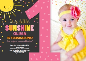 Birthday Invitation Our Little Sunshine Black Pink One design preview