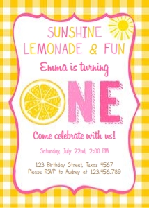 Birthday Invitation Sunshine Lemonade Yellow Gingham: Birthday Invitation Sunshine Lemonade Yellow Gingham