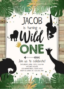 Birthday Invitation Safari Animals Wild One Wood design preview