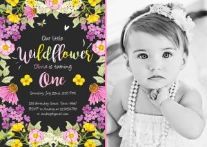 Birthday Invitation Wildflower Chalk Photo design preview
