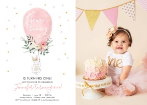 Birthday Invitation Balloon Bunny - With photo design preview