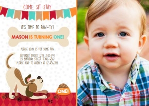 Birthday Invitation Puppy Dog Pawty Boy - With Photo design preview