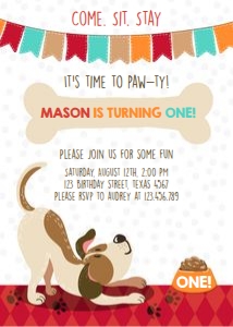 Birthday Invitation Puppy Dog Pawty Boy design preview