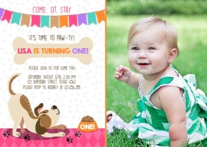 Birthday Invitation Puppy Dog Pawty Girl - With Photo design preview