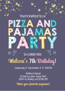 Birthday Invitation Pizza and Pyjamas design preview
