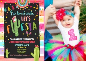 Birthday Invitation Fiesta Colors Chalk Photo design preview